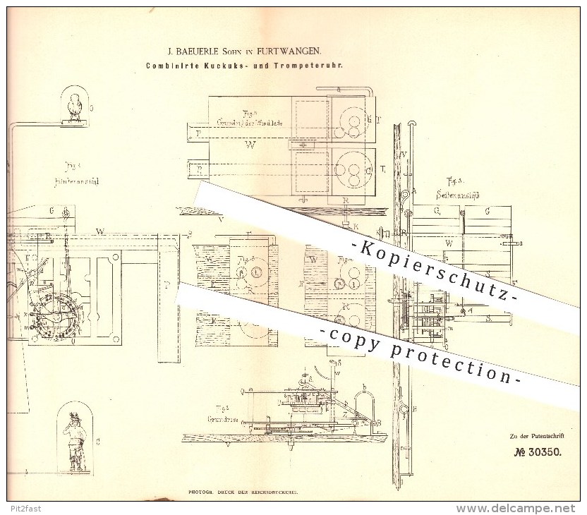 Original Patent - J. Baeuerle Sohn In Furtwangen , 1884 , Kuckucks- Und Trompeteruhr , Uhrmacher , Kuckucksuhr !!! - Antike Uhren