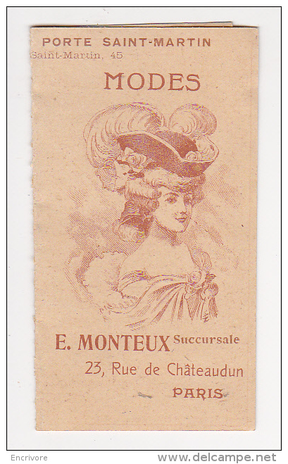 Calendrier 1906 Modes E. MONTEUX Aux Galeries De La Porte St Martin Paris Chapeau - Small : 1901-20