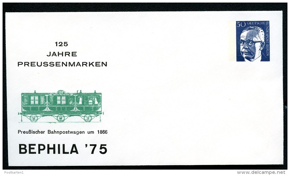 BERLIN PU50 C1/001 Privat-Umschlag BAHNPOSTWAGEN ** 1975  NGK 6,00 € - Private Covers - Mint