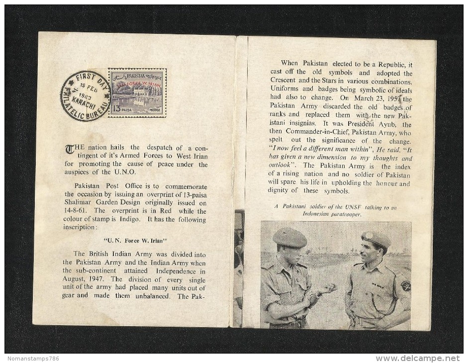 Pakistan 1963 U N Force With Stamp Used  Information LEAFLET BROCHURE - Pakistan