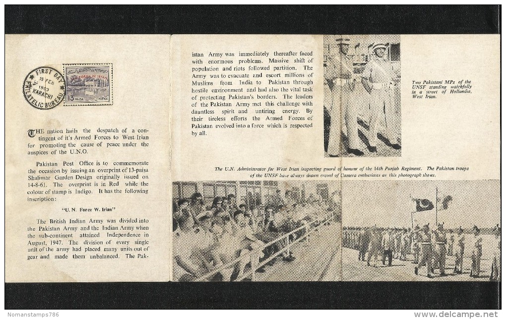 Pakistan 1963 U N Force With Stamp Used  Information LEAFLET BROCHURE - Pakistan