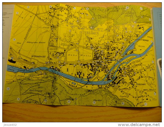 PLANO PARA VISITAR INTERLAKEN (SUIZA) HOTELES -MAPA DE LA CIUDAD - SITIOS PARA VISITAR - AÑO 1939