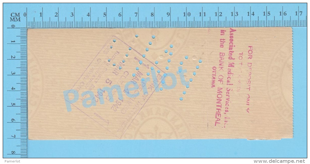 Ottawa, Cheque, 1942 ( $4.50, Association Médicale Services Inc, B.C.D.C..,  Stamp  #233) P. Quebec 2 SCANS - Schecks  Und Reiseschecks