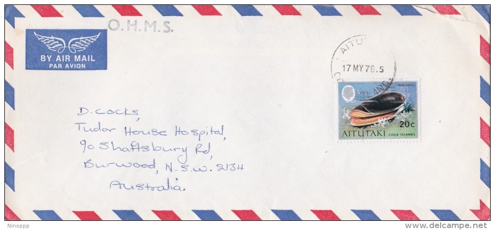 Aiututaki 1976 Shell On Cover Sent To Australia - Aitutaki