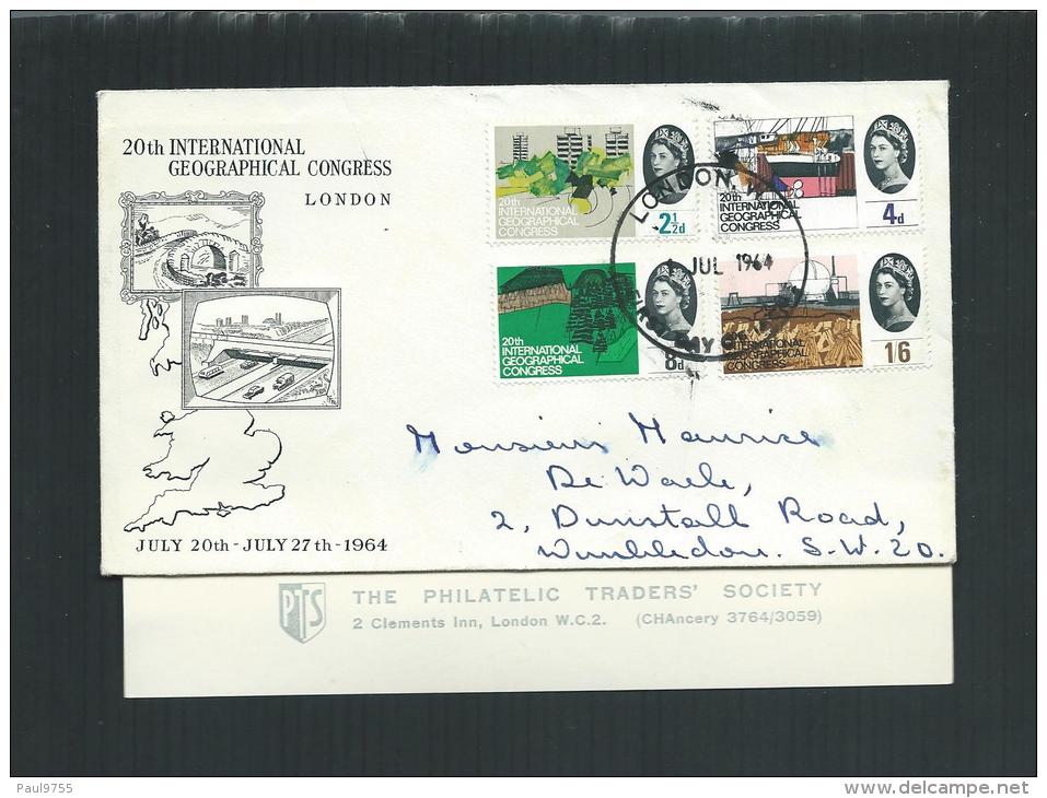 GREAT BRITAIN 1 JUL 1964 FDC 20th INTERNATIONAL GEOGRAPHICAL CONGRESS /LONDON WITH EXPLANATION - Unclassified
