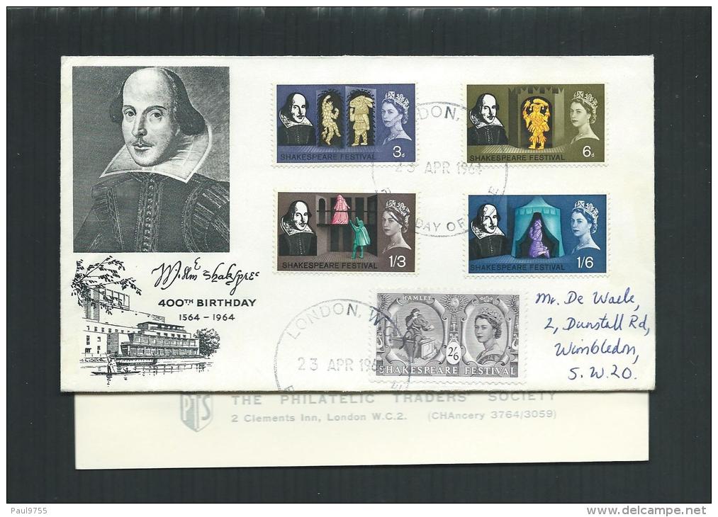 GREAT BRITAIN 23 APR 1964 FDC 400th BIRTHDAY SHAKESPEARE WITH EXPLANATION - Non Classés