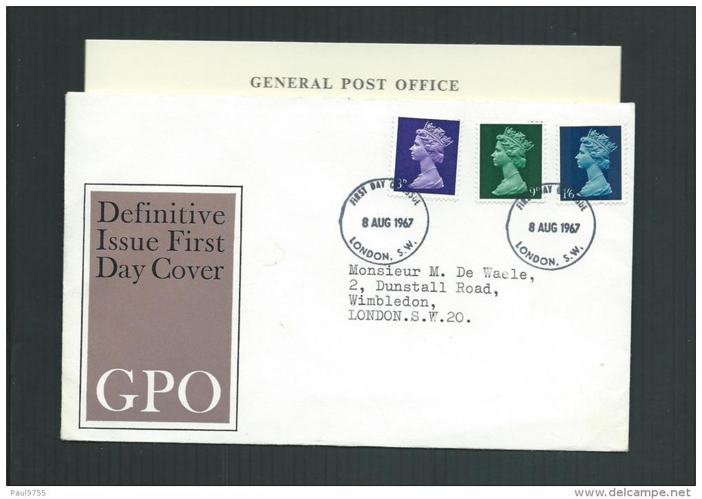 GREAT BRITAIN 8 AUGUST 1967 FDC DEFINITIVE ISSUE  WITH EXPLANATION - Ohne Zuordnung