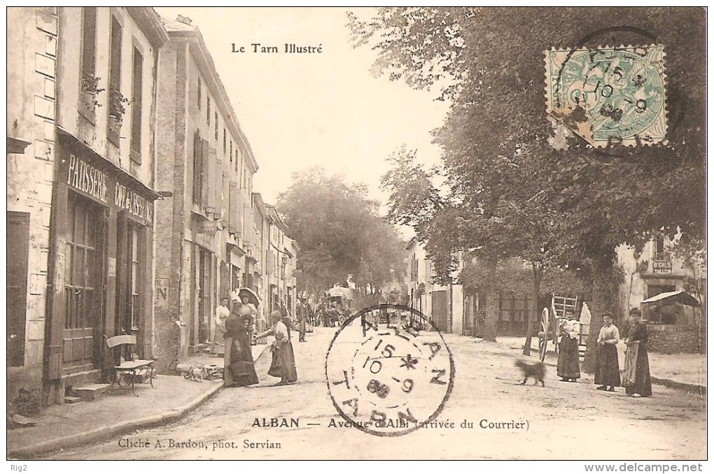81 - ALBAN,  L' ARRIVEE DU COURRIER - AVENUE D'ALBI (DILIGENCE - ECRITE 1908) - Alban