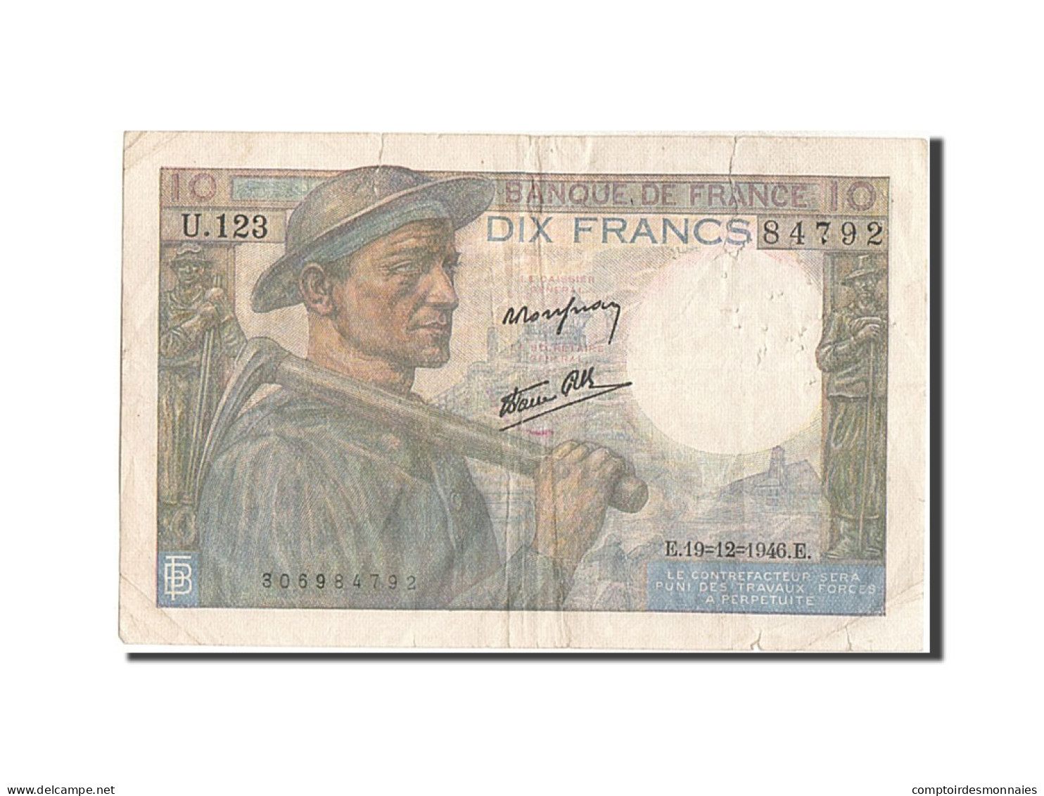 Billet, France, 10 Francs, 10 F 1941-1949 ''Mineur'', 1946, 1946-12-19, TB - 10 F 1941-1949 ''Mineur''