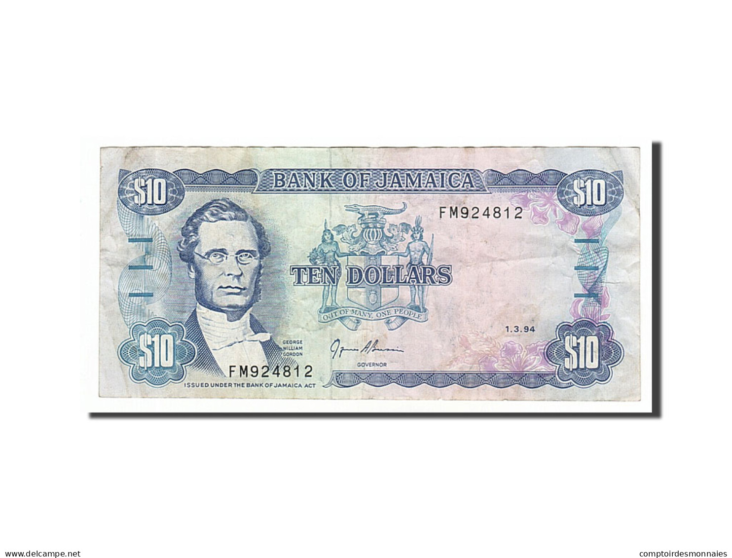 Billet, Jamaica, 10 Dollars, 1994, 1994-03-01, TTB - Jamaique