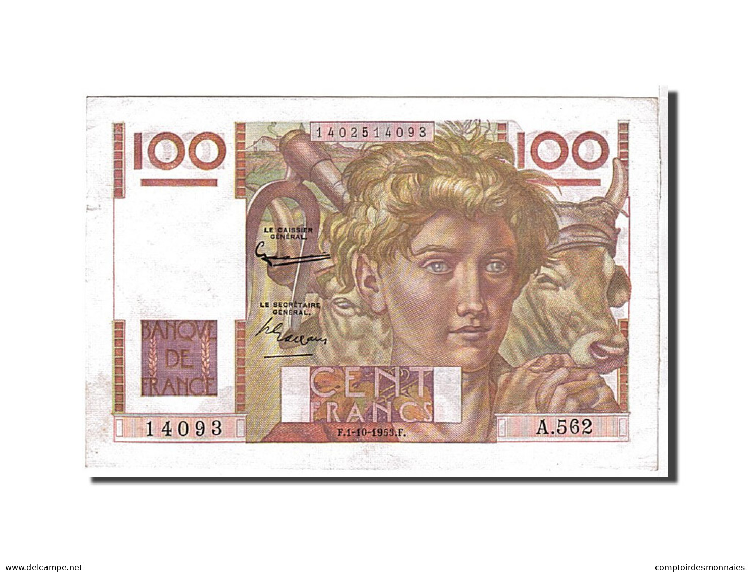 Billet, France, 100 Francs, 100 F 1945-1954 ''Jeune Paysan'', 1953, SUP+ - 100 F 1945-1954 ''Jeune Paysan''