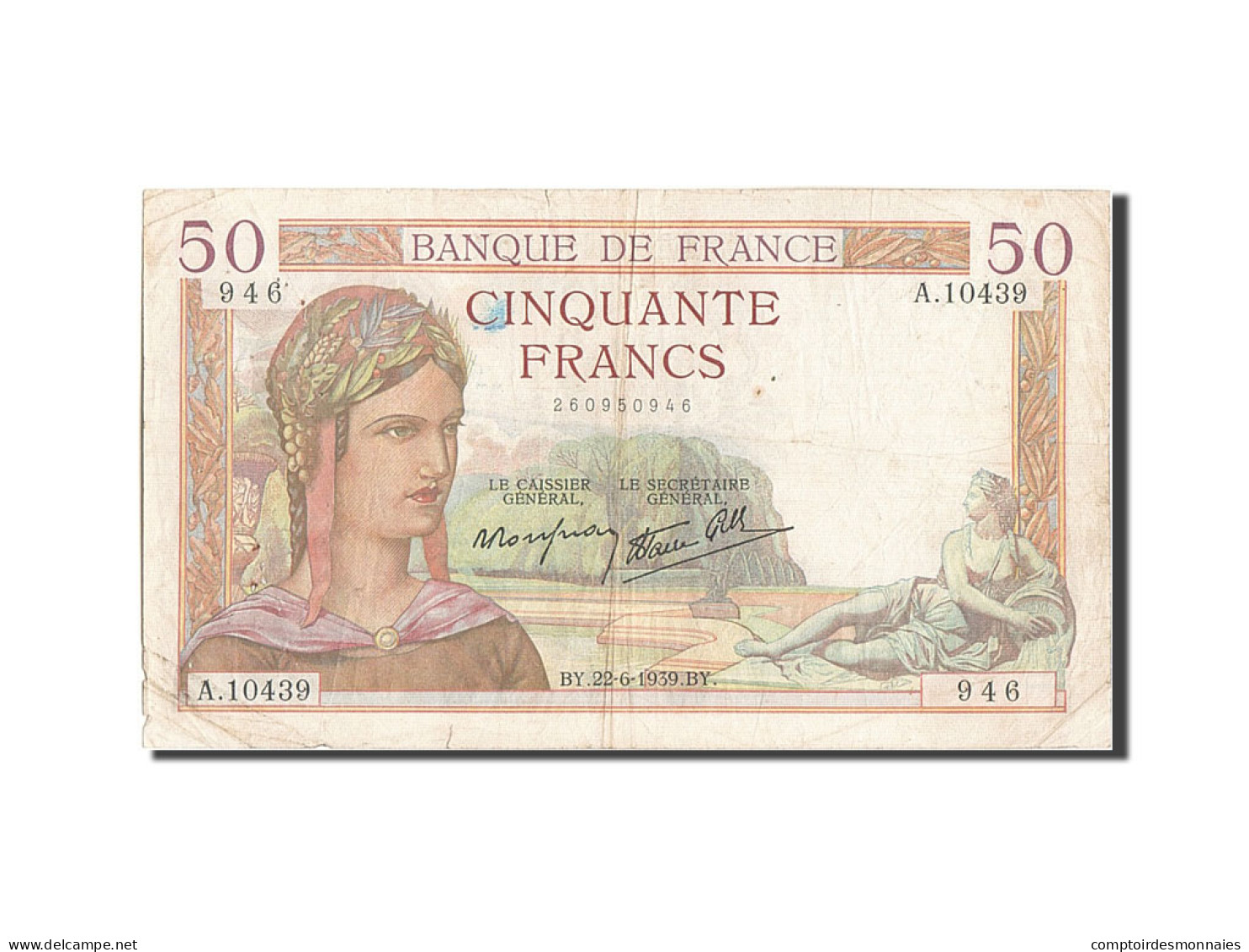 Billet, France, 50 Francs, 50 F 1934-1940 ''Cérès'', 1939, 1939-06-22, TB - 50 F 1934-1940 ''Cérès''