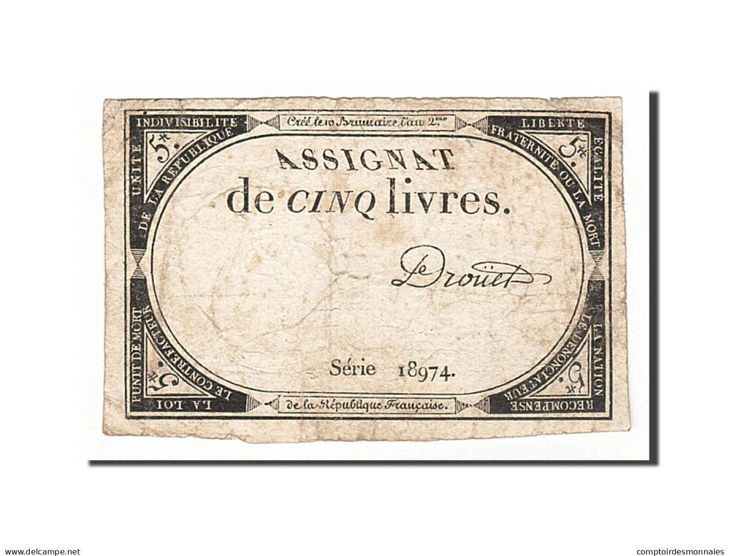 Billet, France, 5 Livres, 1793, Drouet, TB, KM:A76, Lafaurie:171 - Assignats