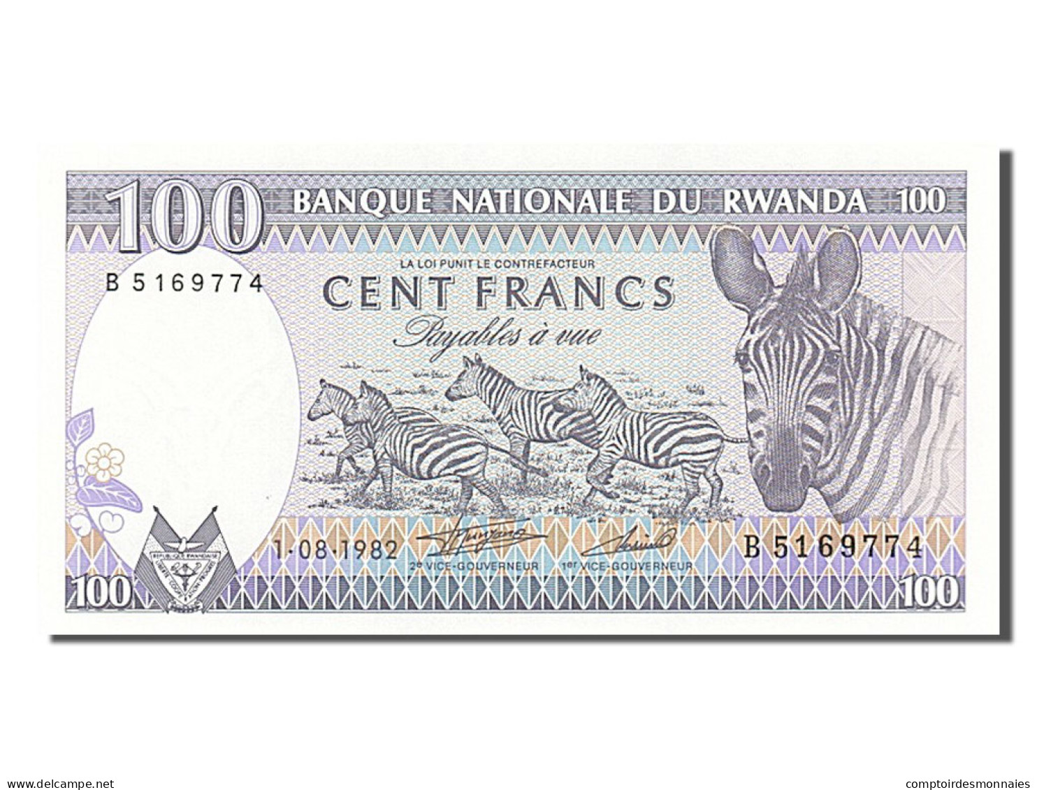 Billet, Rwanda, 100 Francs, 1982, 1982-08-01, NEUF - Rwanda