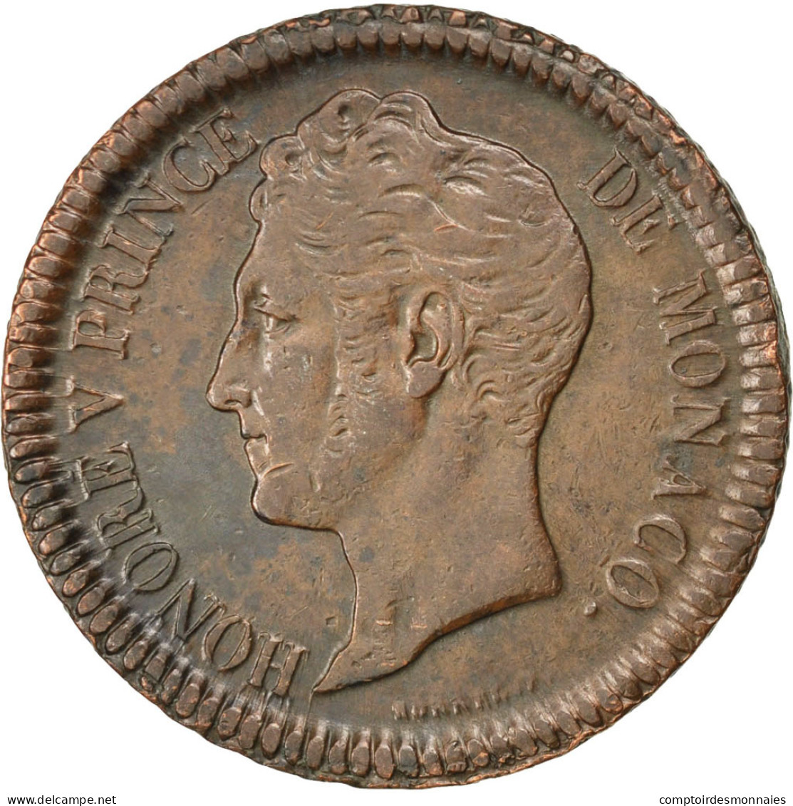 Monnaie, Monaco, Honore V, Decime, 1838, Monaco, TTB+, Cuivre, KM:97.1 - 1819-1922 Honoré V, Charles III, Albert I