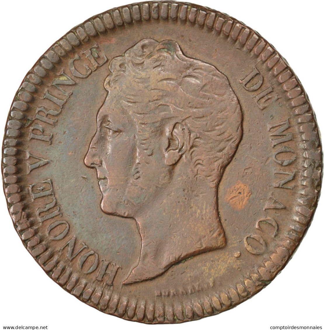 Monnaie, Monaco, Honore V, Decime, 1838, Monaco, TB+, Cuivre, KM:97.1 - Charles III.