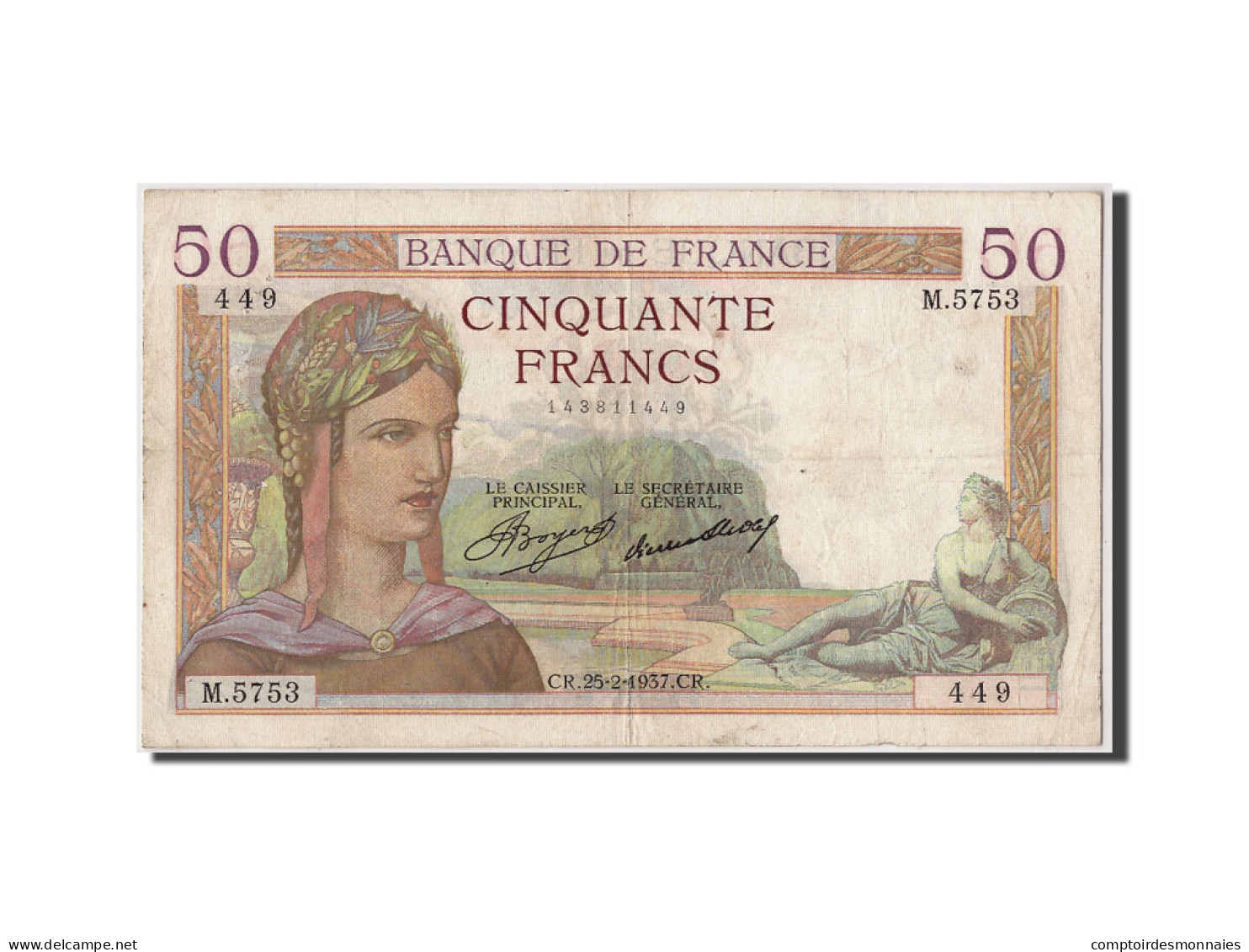 Billet, France, 50 Francs, 50 F 1934-1940 ''Cérès'', 1937, 1937-02-25, TTB - 50 F 1934-1940 ''Cérès''