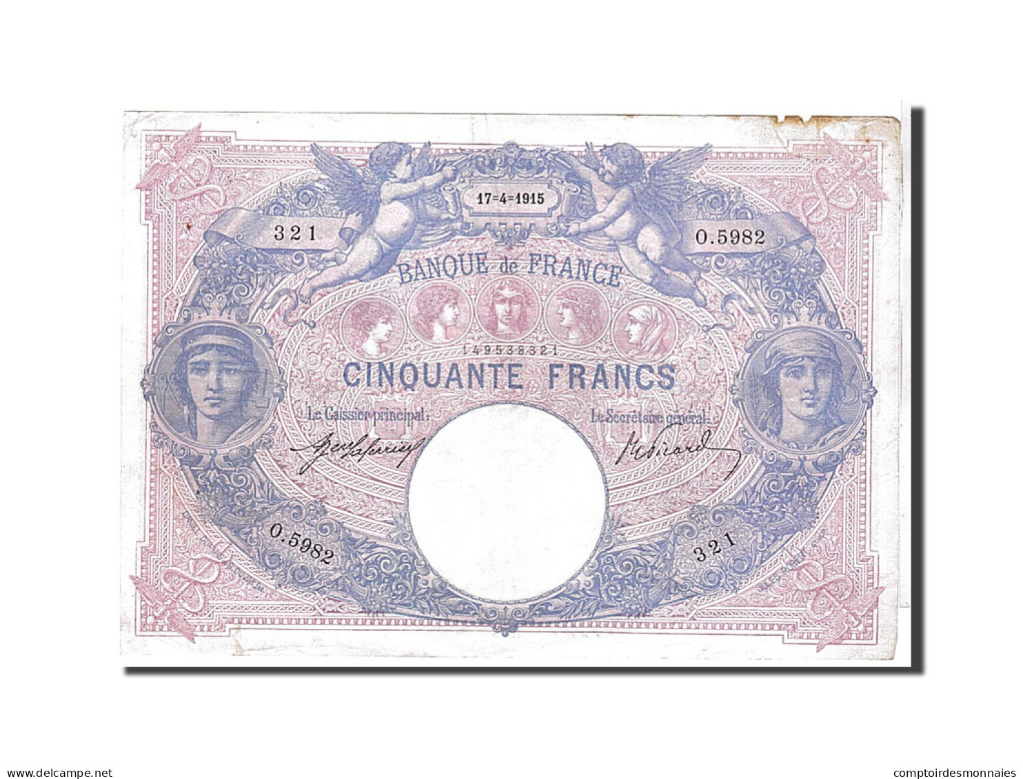 Billet, France, 50 Francs, 50 F 1889-1927 ''Bleu Et Rose'', 1915, SUP, KM:64e - 50 F 1889-1927 ''Bleu Et Rose''