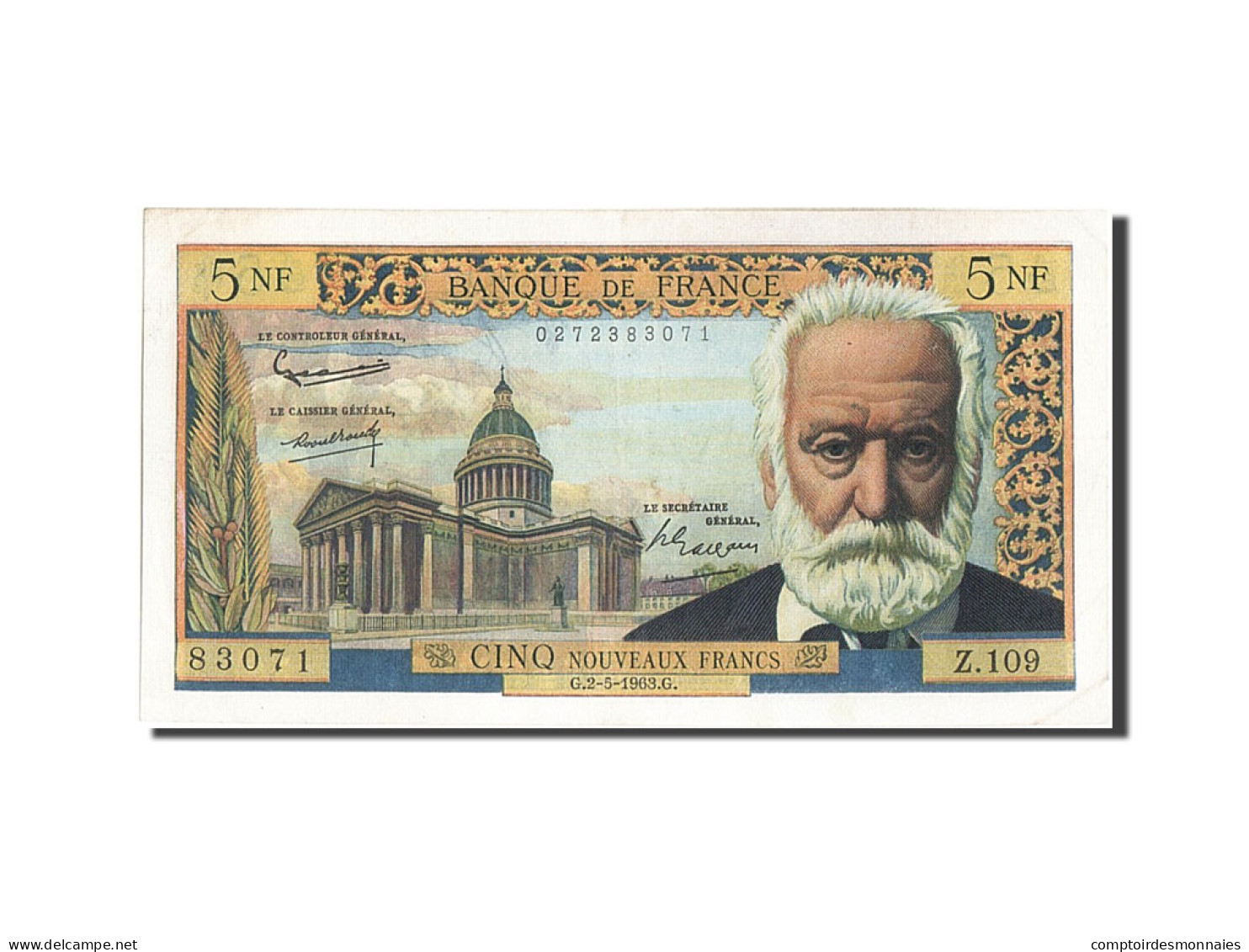 Billet, France, 5 Nouveaux Francs, 5 NF 1959-1965 ''Victor Hugo'', 1963 - 5 NF 1959-1965 ''Victor Hugo''