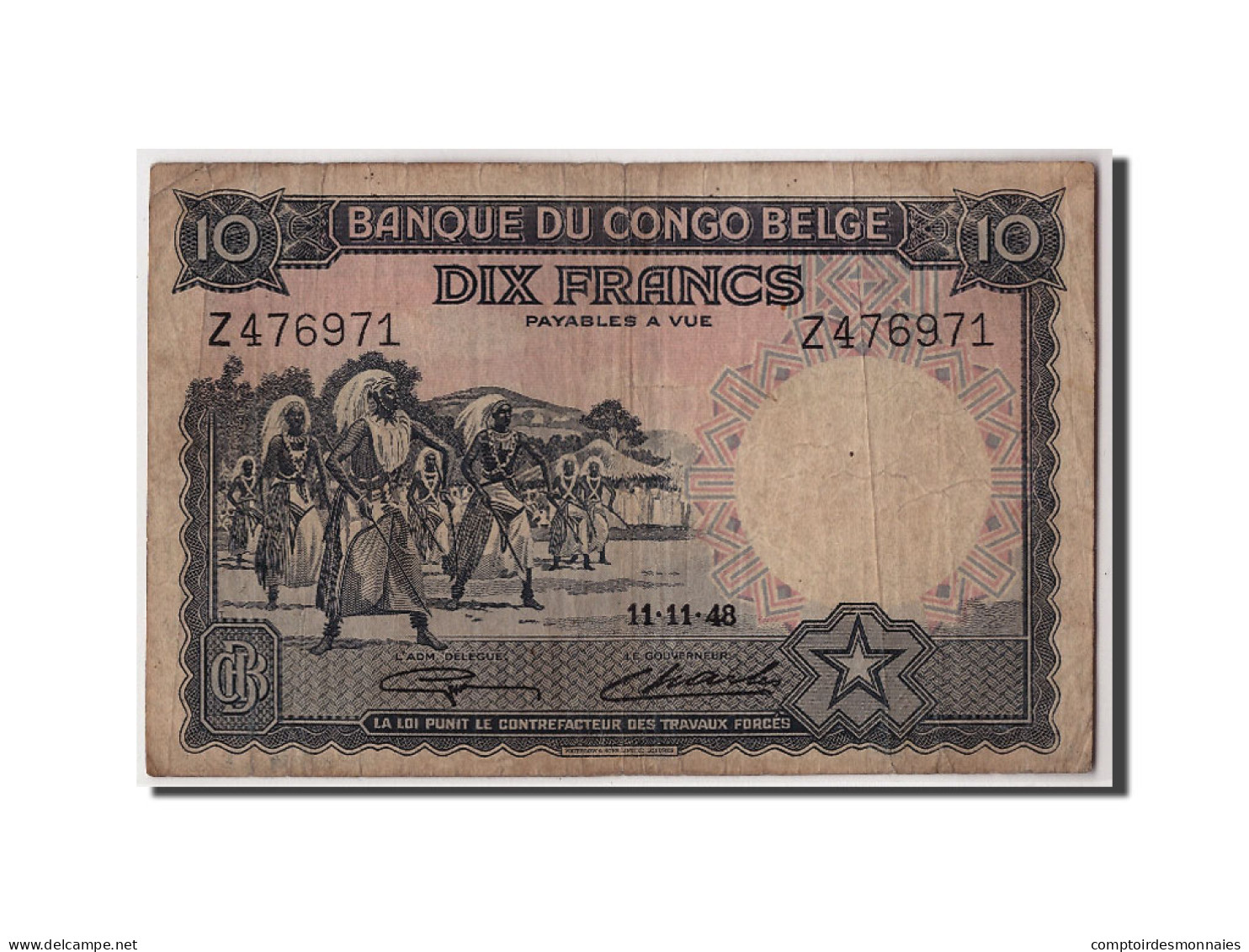 Billet, Congo Belge, 10 Francs, 1948, 1948-11-11, TTB - Banque Du Congo Belge