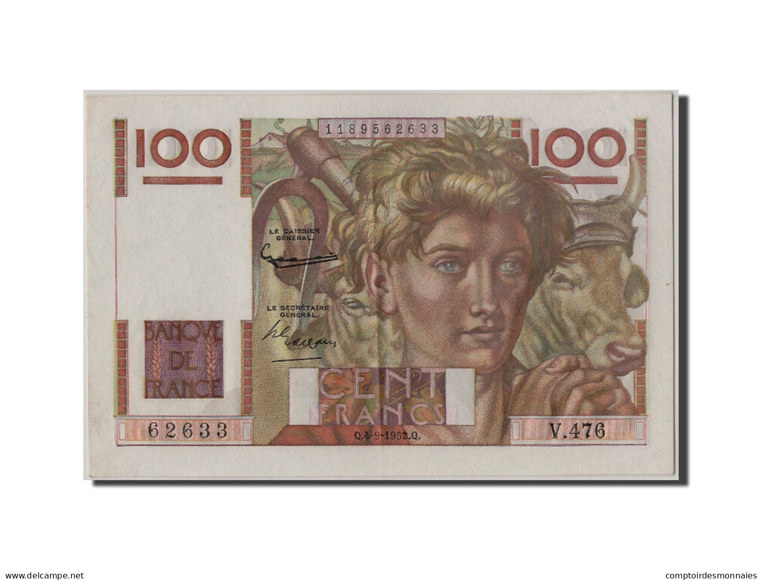 Billet, France, 100 Francs, 100 F 1945-1954 ''Jeune Paysan'', 1952, 1952-09-04 - 100 F 1945-1954 ''Jeune Paysan''