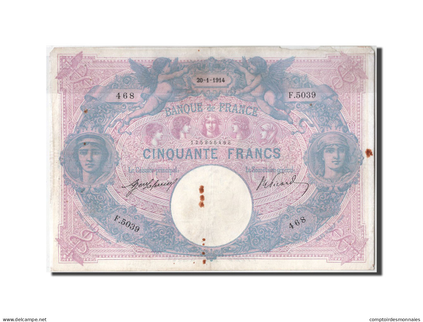 Billet, France, 50 Francs, 50 F 1889-1927 ''Bleu Et Rose'', 1914, 1914-01-20 - 50 F 1889-1927 ''Bleu Et Rose''