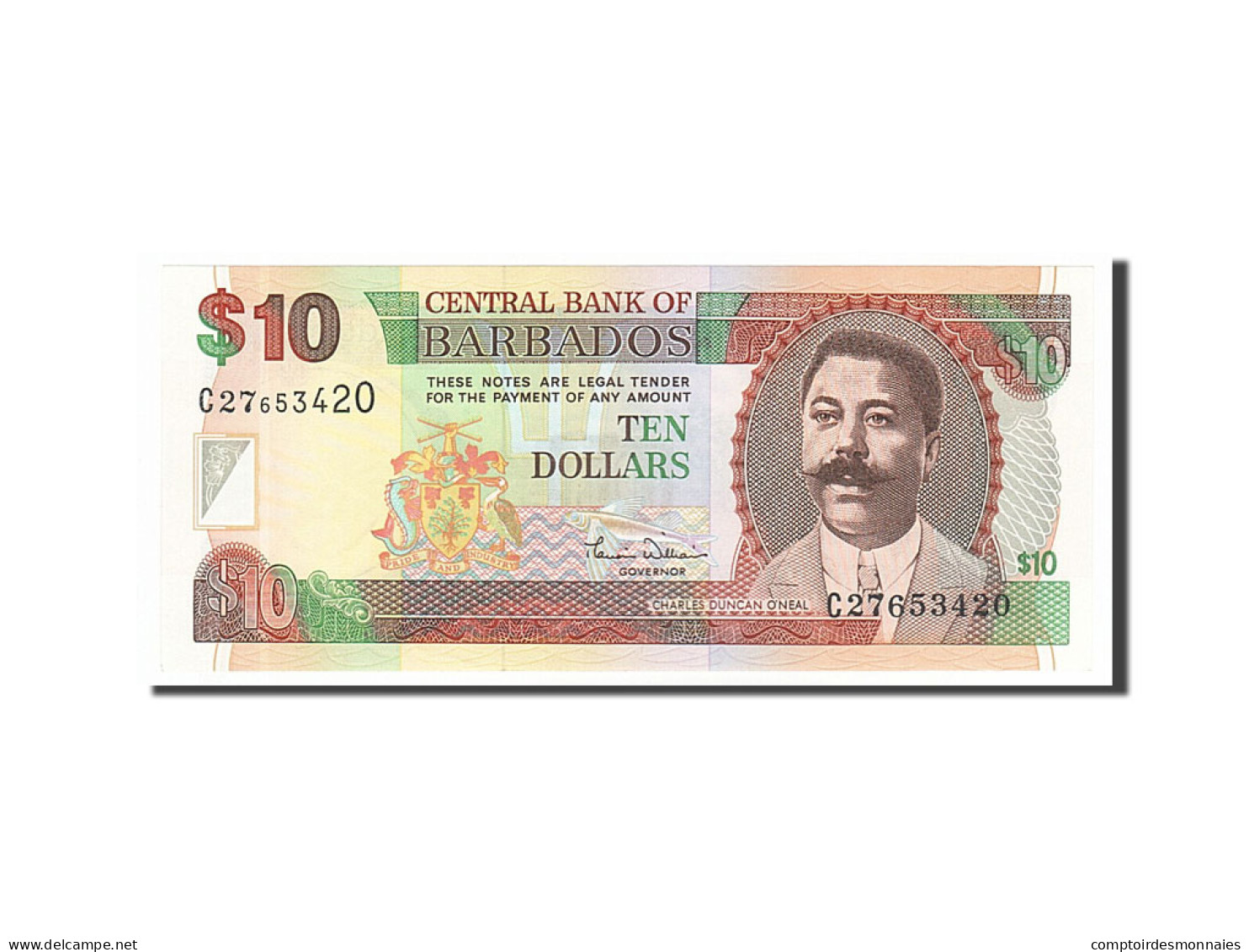 Billet, Barbados, 10 Dollars, 2000, NEUF - Barbades