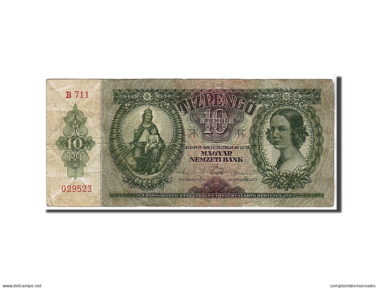 Billet, Hongrie, 10 Pengö, 1936, KM:100, TB - Hongrie