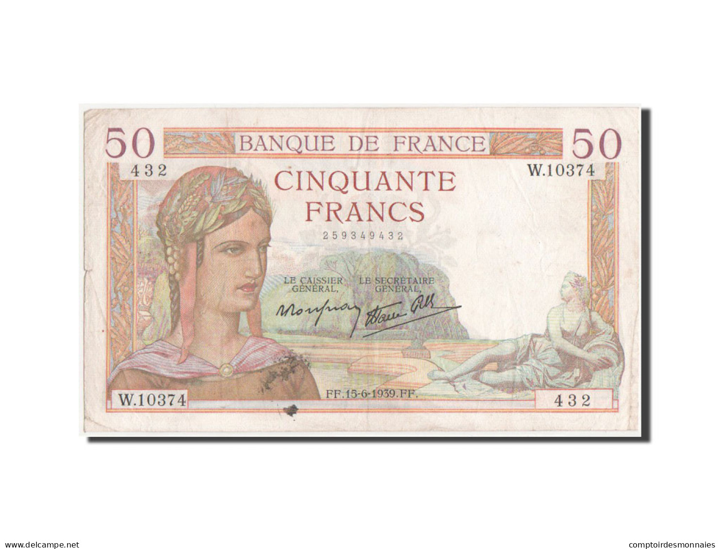 Billet, France, 50 Francs, 50 F 1934-1940 ''Cérès'', 1939, TTB, Fayette:18.26 - 50 F 1934-1940 ''Cérès''
