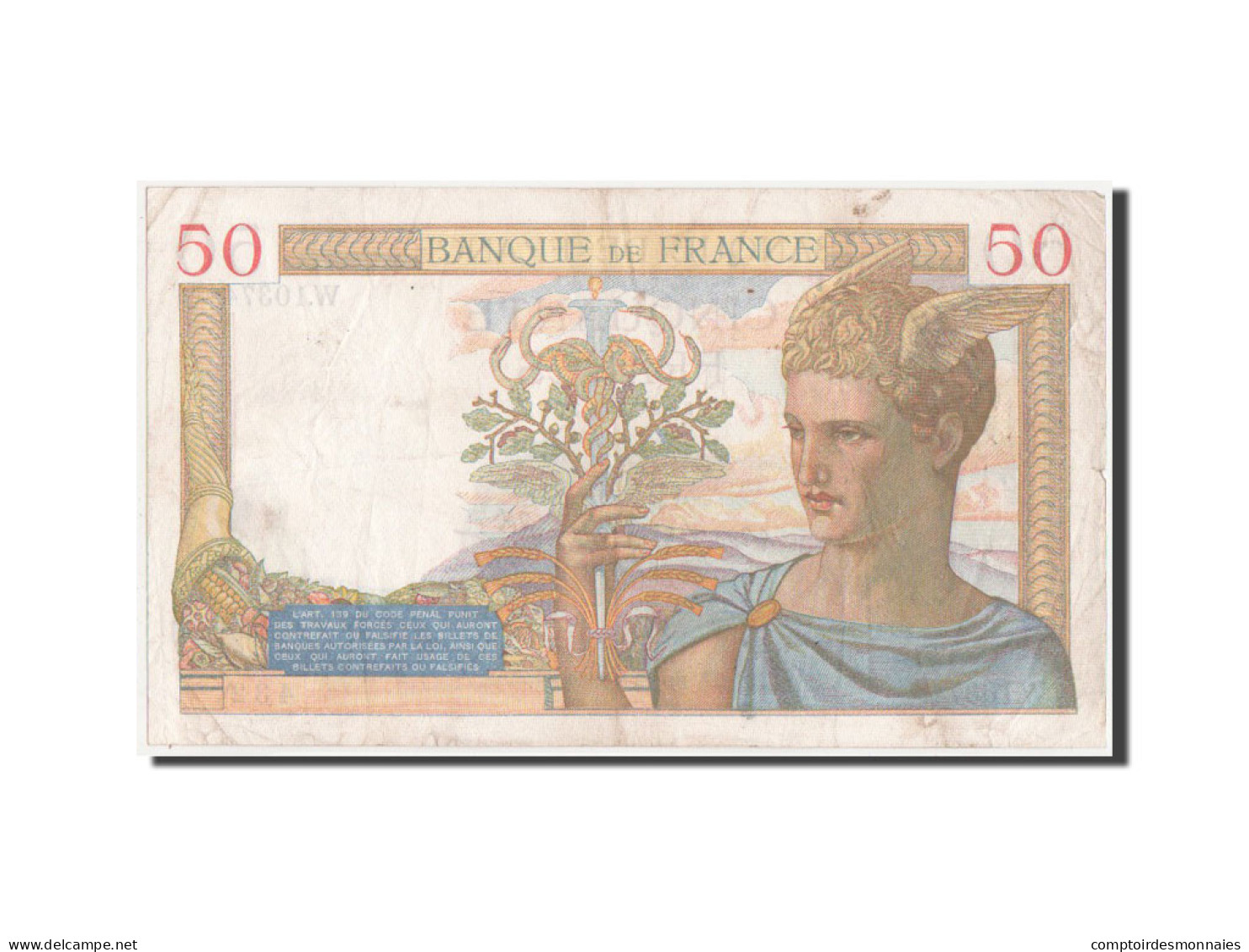 Billet, France, 50 Francs, 50 F 1934-1940 ''Cérès'', 1939, TTB, Fayette:18.26 - 50 F 1934-1940 ''Cérès''