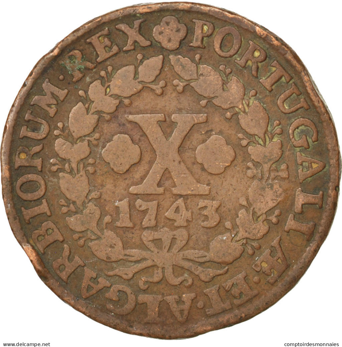 Monnaie, Portugal, Jo, 10 Reis, X; 1/2 Vinten, 1743, TB+, Cuivre, KM:227 - Portugal