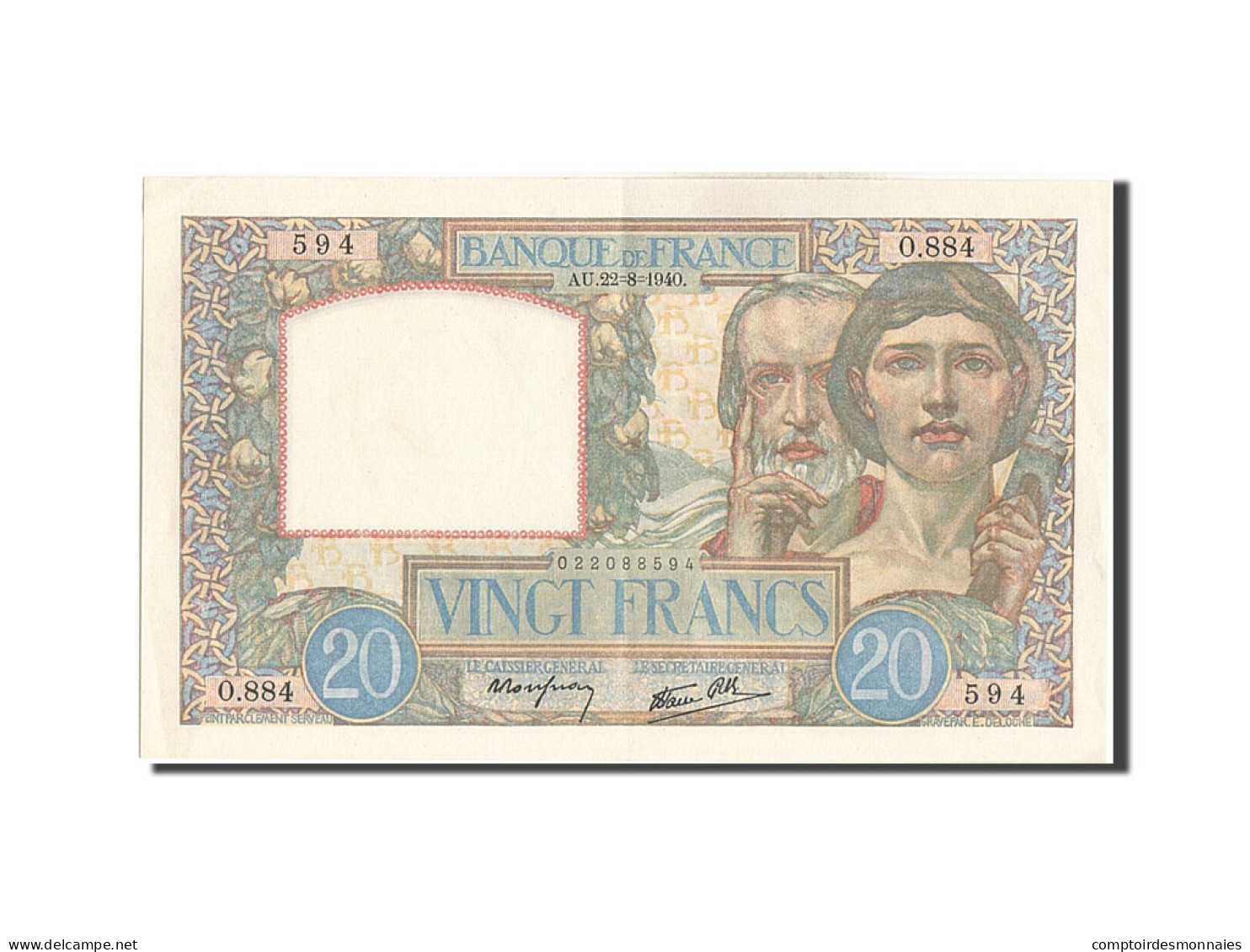 Billet, France, 20 Francs, 20 F 1939-1942 ''Science Et Travail'', 1940 - 20 F 1939-1942 ''Science Et Travail''