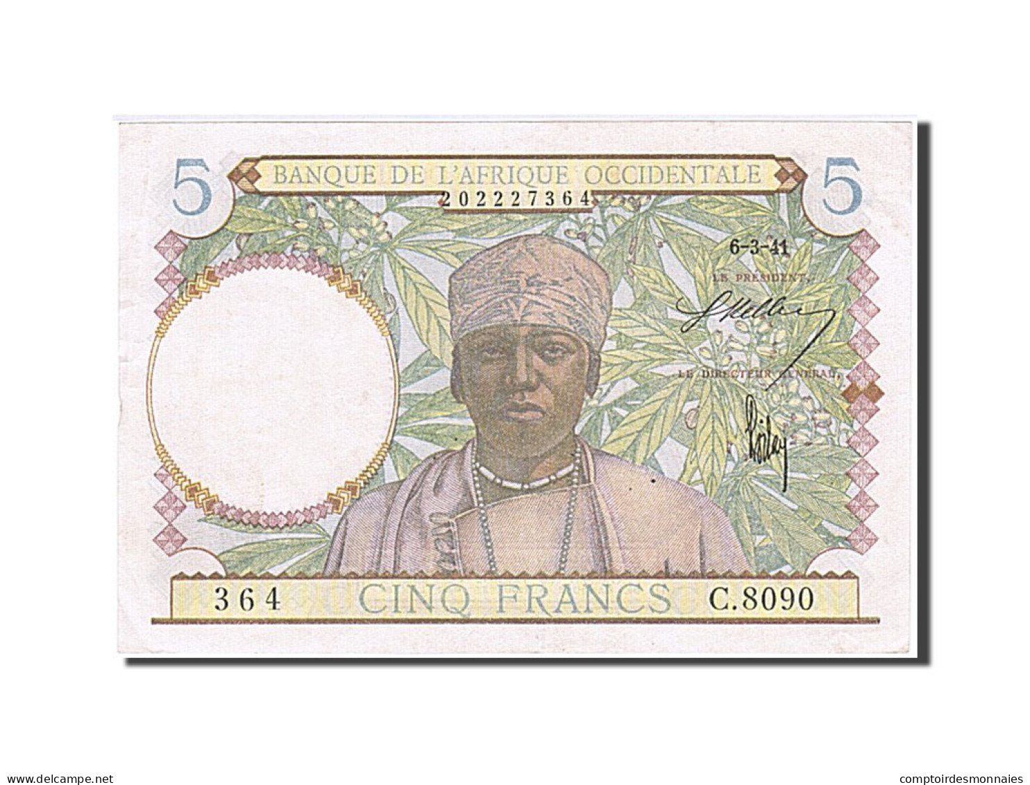 Billet, French West Africa, 5 Francs, 1941, 1941-03-06, SUP+ - Autres - Afrique