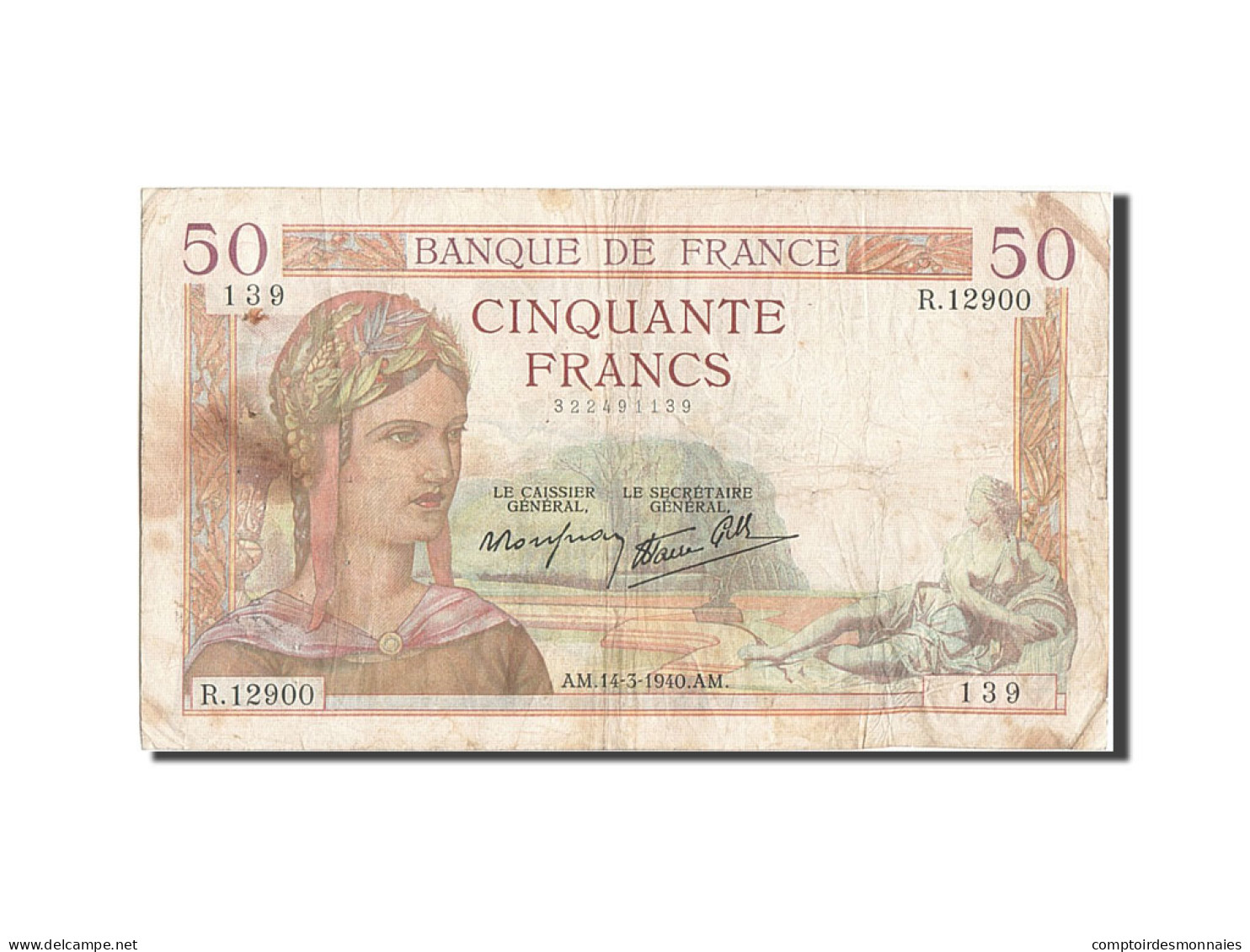 Billet, France, 50 Francs, 50 F 1934-1940 ''Cérès'', 1940, 1940-03-14, TB - 50 F 1934-1940 ''Cérès''