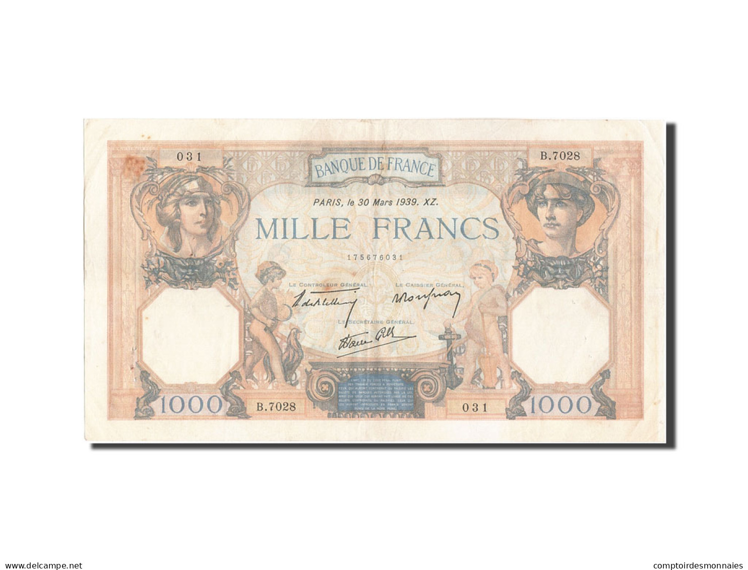 Billet, France, 1000 Francs, 1 000 F 1927-1940 ''Cérès Et Mercure'', 1939 - 1 000 F 1927-1940 ''Cérès Et Mercure''