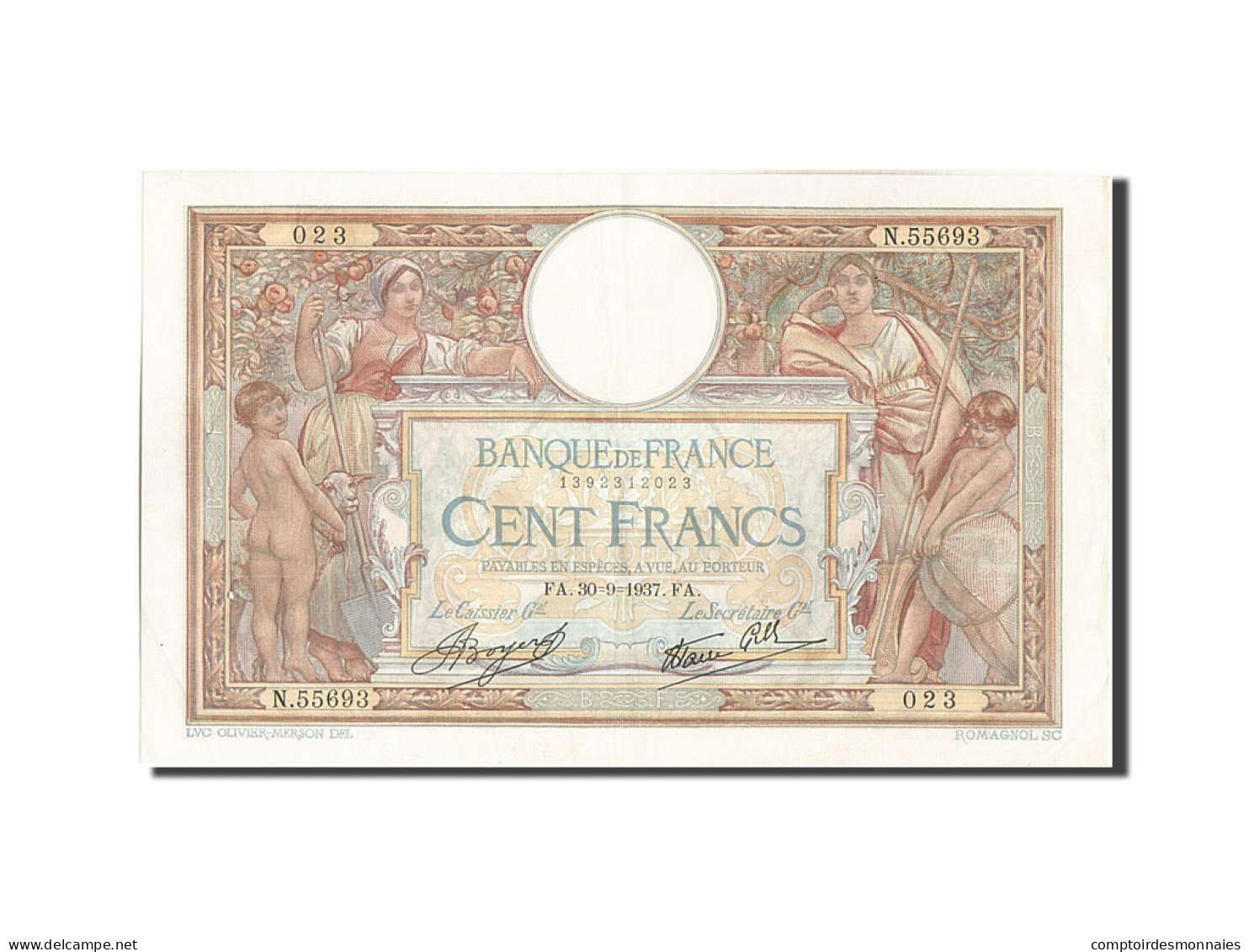 Billet, France, 100 Francs, 100 F 1908-1939 ''Luc Olivier Merson'', 1937 - 100 F 1908-1939 ''Luc Olivier Merson''