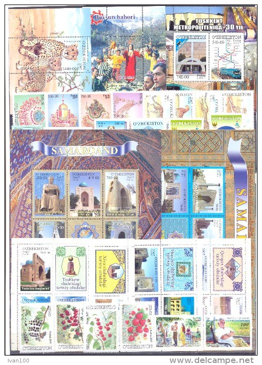 2007. Uzbekistan, Complete Year Set 2007, 36v + 3 S/s + 2 Sheetlets, Mint/** - Uzbekistan