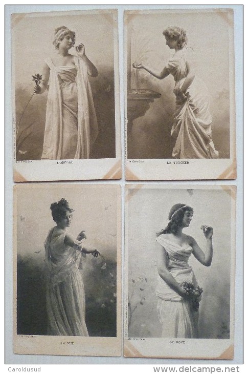 Cpa Lot 4x Photo Femme Sirven Grec Les 5 Sens Odorat Gout Toucher Vue 1x Voyagé Timbre Convoyeur BEZIERS ET Esperaza - Collections & Lots