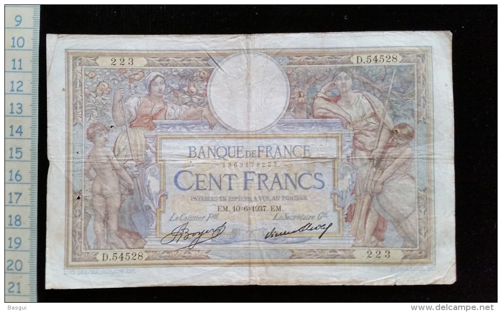 Billet De 100 , Cent Francs Luc Olivier Merson, 1937, D54528 - 100 F 1908-1939 ''Luc Olivier Merson''