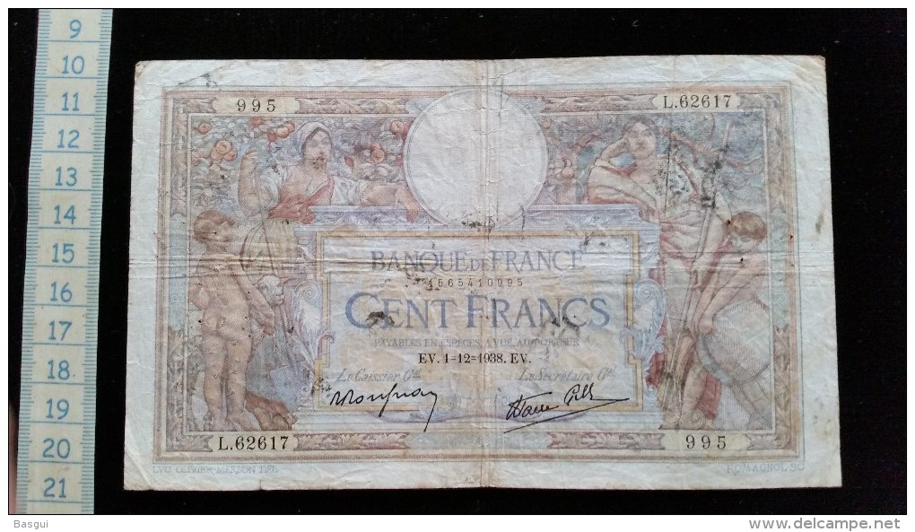 Billet De 100 , Cent Francs Luc Olivier Merson, 1938, L62617 - 100 F 1908-1939 ''Luc Olivier Merson''