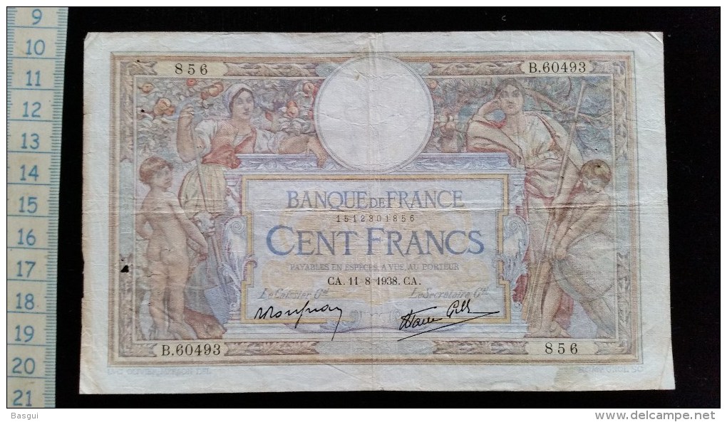 Billet De 100 , Cent Francs Luc Olivier Merson, 1938, B60493 - 100 F 1908-1939 ''Luc Olivier Merson''