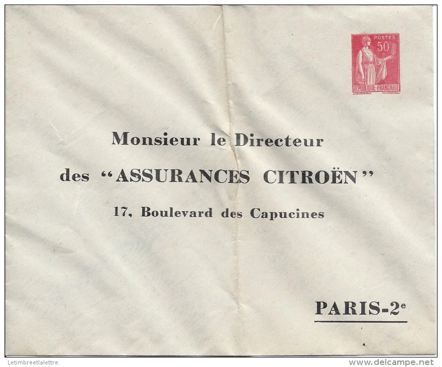 Entier Postal TSC, Citroên Assurance, REF B6a, Pliure Verticale Est NORMALE - Enveloppes Types Et TSC (avant 1995)