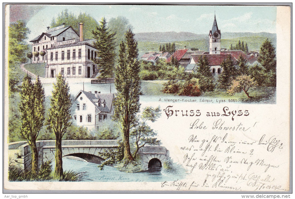 AK BE LYSS 1903-04-02 LYSS "Gruss Aus" Litho A. Wenger-Kocher - Lyss