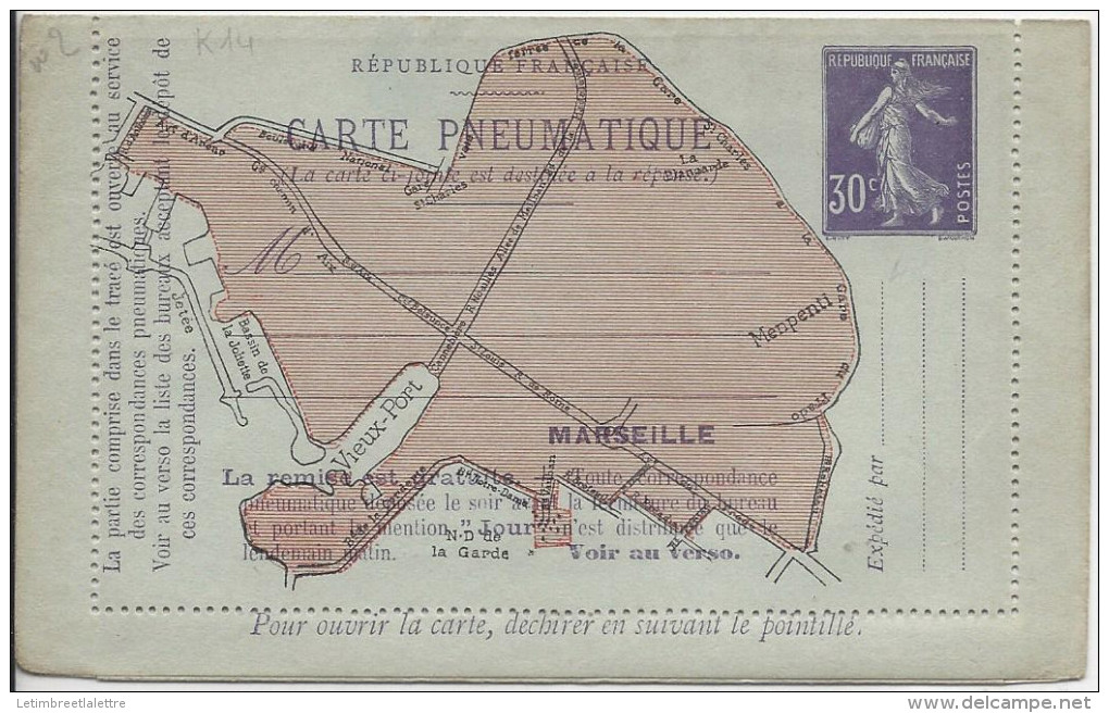 Entier Carte Pneumatique De Marseille Avec Réponse Payée, Ref: K14 - Pneumatische Post