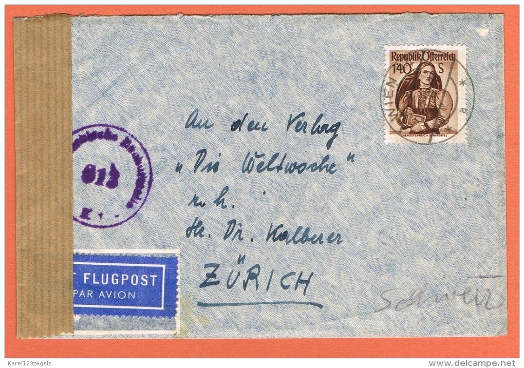 Airmail Luftpostbrief Wien - Zürich 10/1/1949? - Briefe U. Dokumente