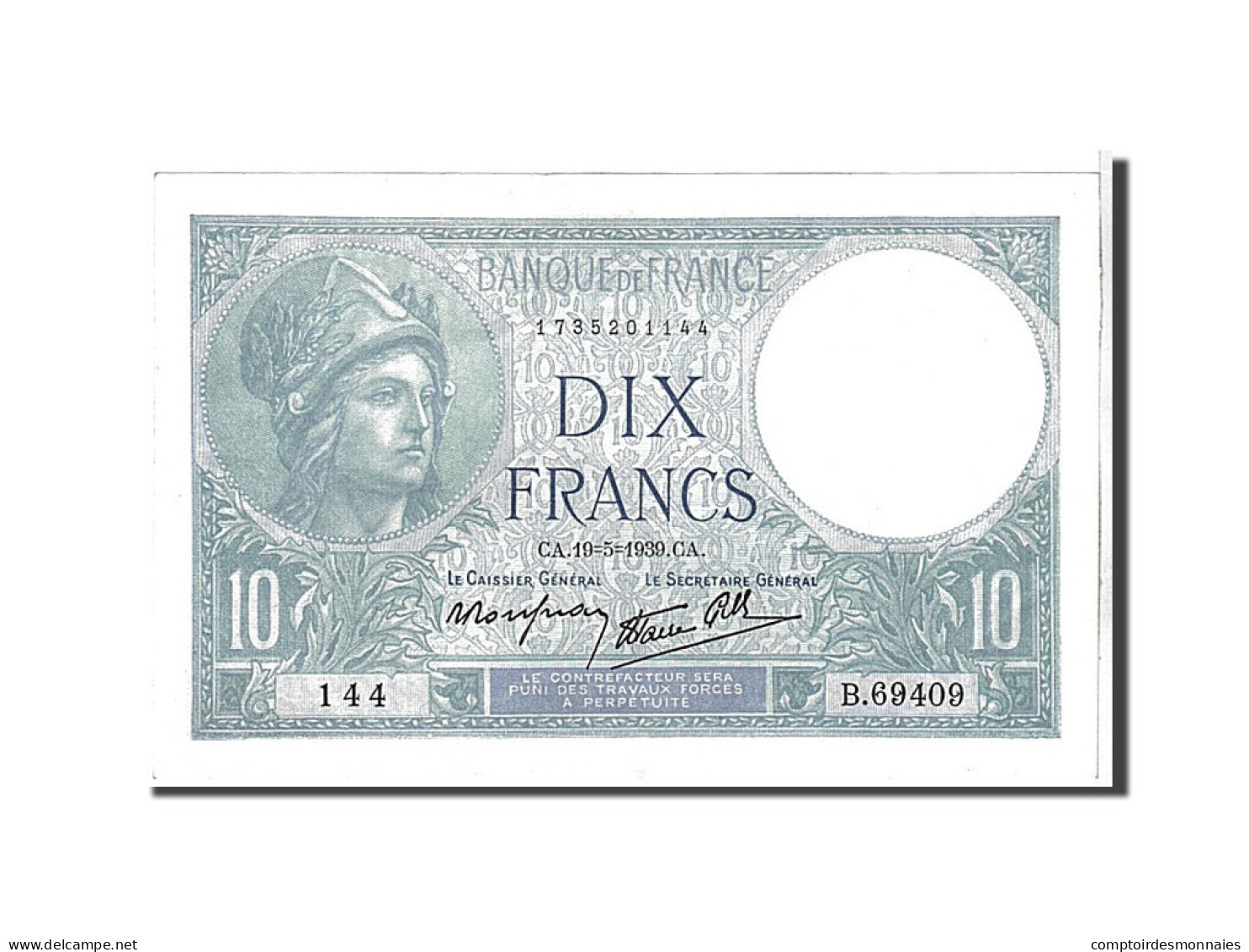 Billet, France, 10 Francs, 10 F 1916-1942 ''Minerve'', 1939, SPL, Fayette:7.3 - 10 F 1916-1942 ''Minerve''