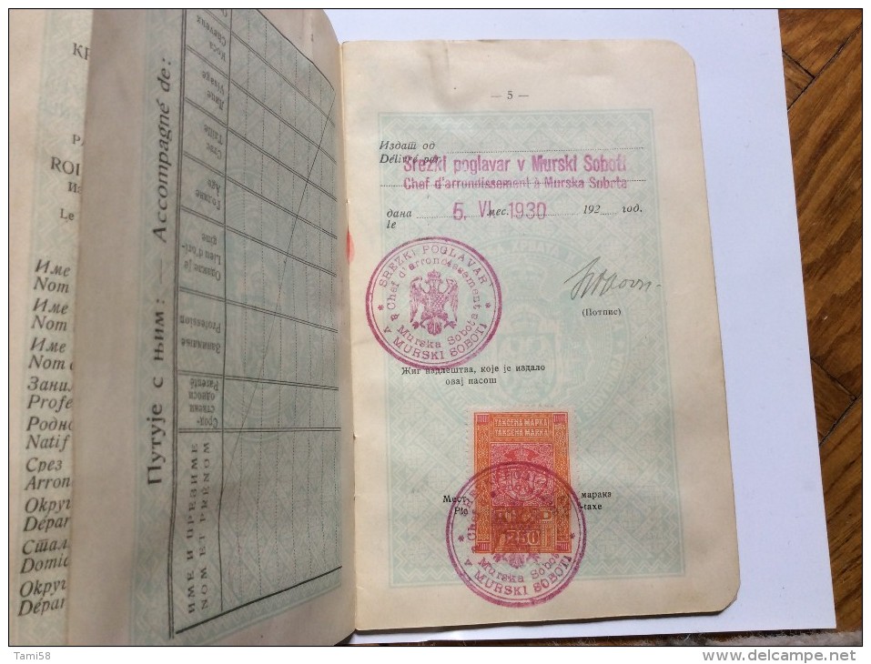 PASSAPORTO  PASSPORT    REISEPASS  1930.   KINDOM  SHS   CROATIA SLOVENIA SERBIA    -  MURSKA  SOBOTA   - VISA TO CANADA - Historical Documents