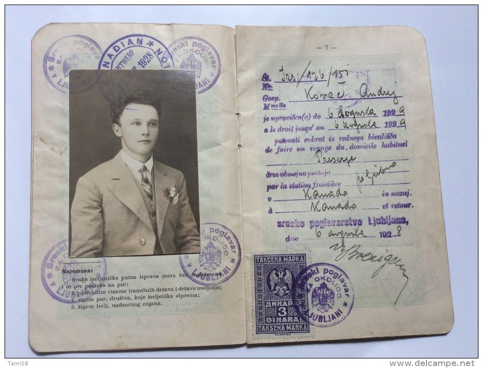 PASSEPORT D'EMIGRANT  PASSPORT REISEPASS  1928. KINDOM OF  SHS  CROATIA SLOVENIA SERBIA  - SKOFJA LOKA  - VISA TO CANADA - Historical Documents