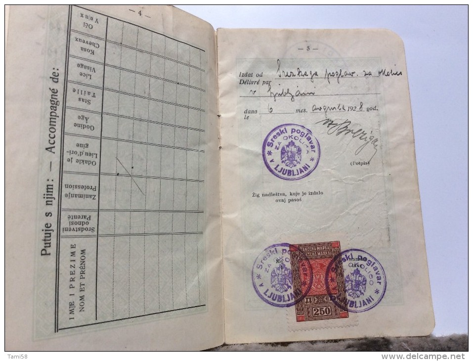 PASSEPORT D'EMIGRANT  PASSPORT REISEPASS  1928. KINDOM OF  SHS  CROATIA SLOVENIA SERBIA  - SKOFJA LOKA  - VISA TO CANADA - Historical Documents