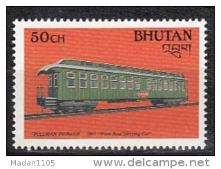 BHUTAN 1988, Transport Innovations, Railways Sleeping Car, Pullman Pioneer, 1 Value , MNH(**) - Trenes